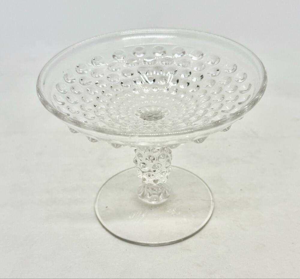 1940’s Duncan & Miller Clear Pressed Glass Pedestal 3 3/4” Compote Bowl Hobnail